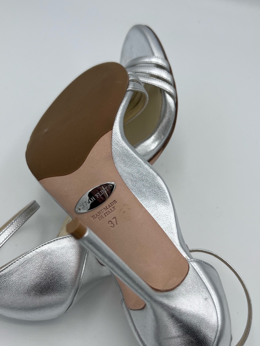 Sarah Flint Perfect Sandal 100 heels Metallic Silver Nappa Wedding Formal 37/7 - Picture 9 of 9